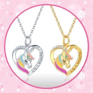 🦄New🦄2/$15🦄Girls Heart❤️Unicorn Necklace 🦄